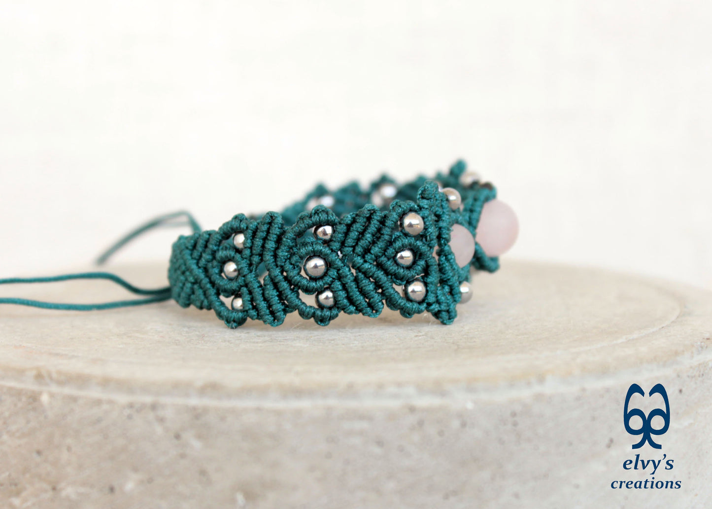 Green Macrame Bracelet with Beryl Gemstones Adjustable Green Handmade Bracelet