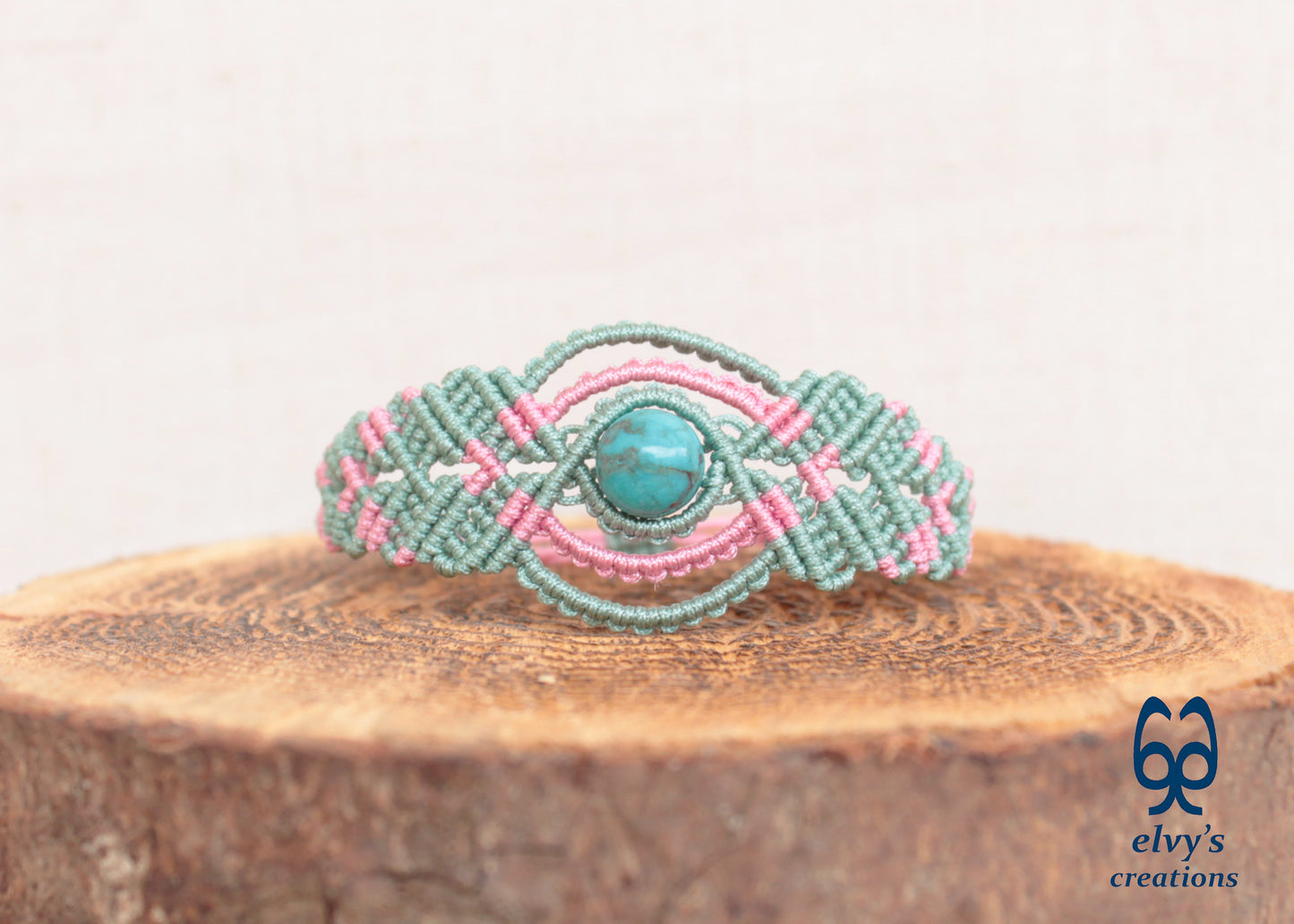 Handmade Green Macrame Bracelet, Turquoise Gemstones Boho Summer Bracelet