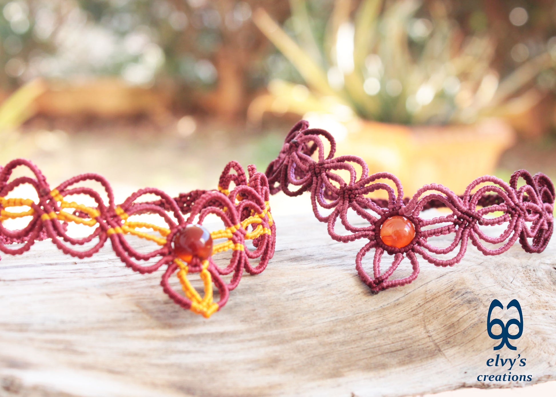 Red Handmade Macrame Chocker Yellow Adjustable Necklace Carnelian Gemstone