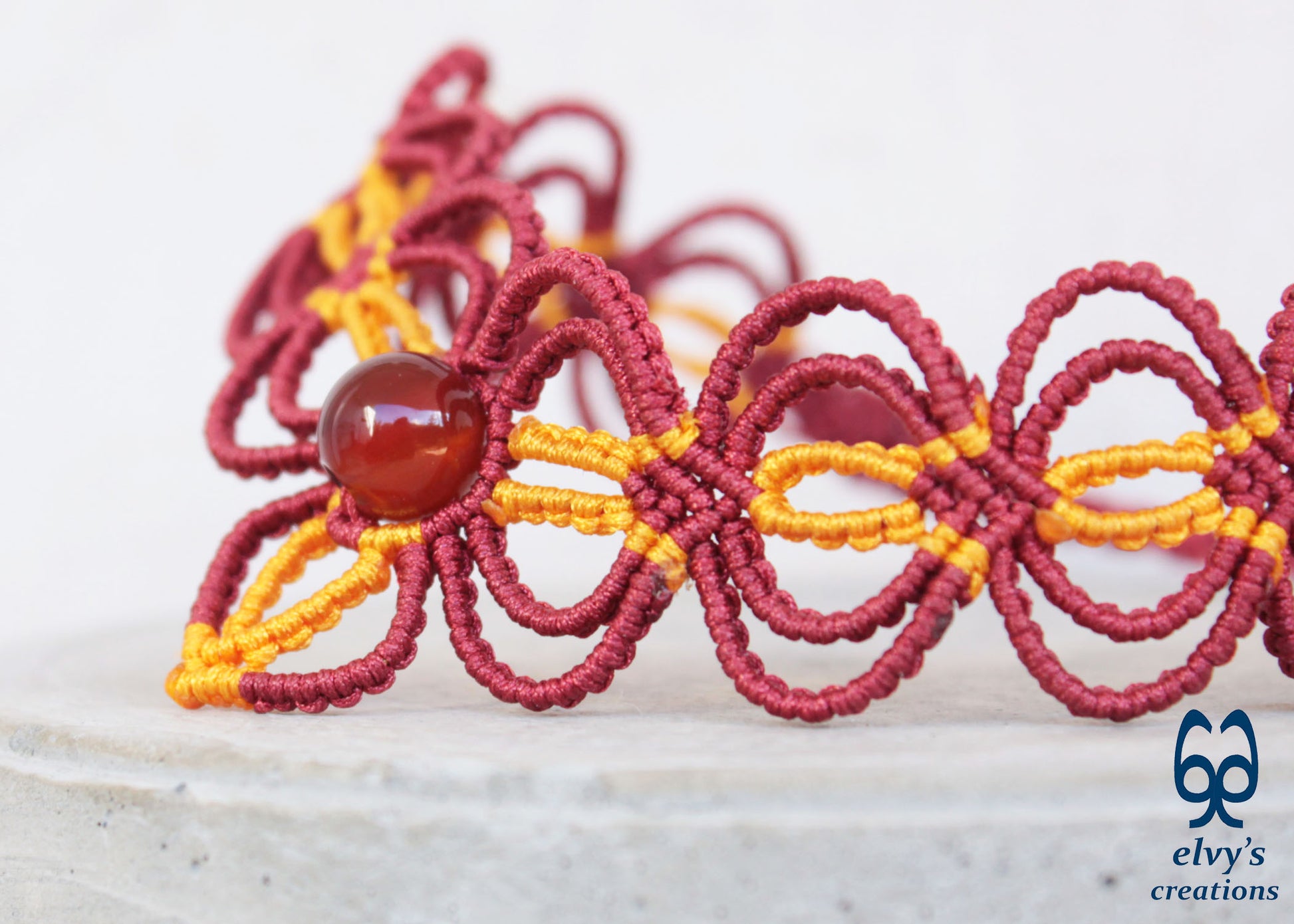 Red Handmade Macrame Chocker Yellow Adjustable Necklace Carnelian Gemstone