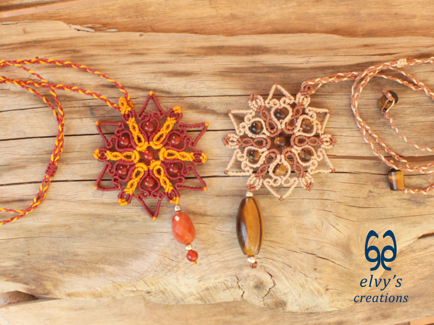 Handmade Red Macrame Choker Necklace with Orange Carnelian Gemstones