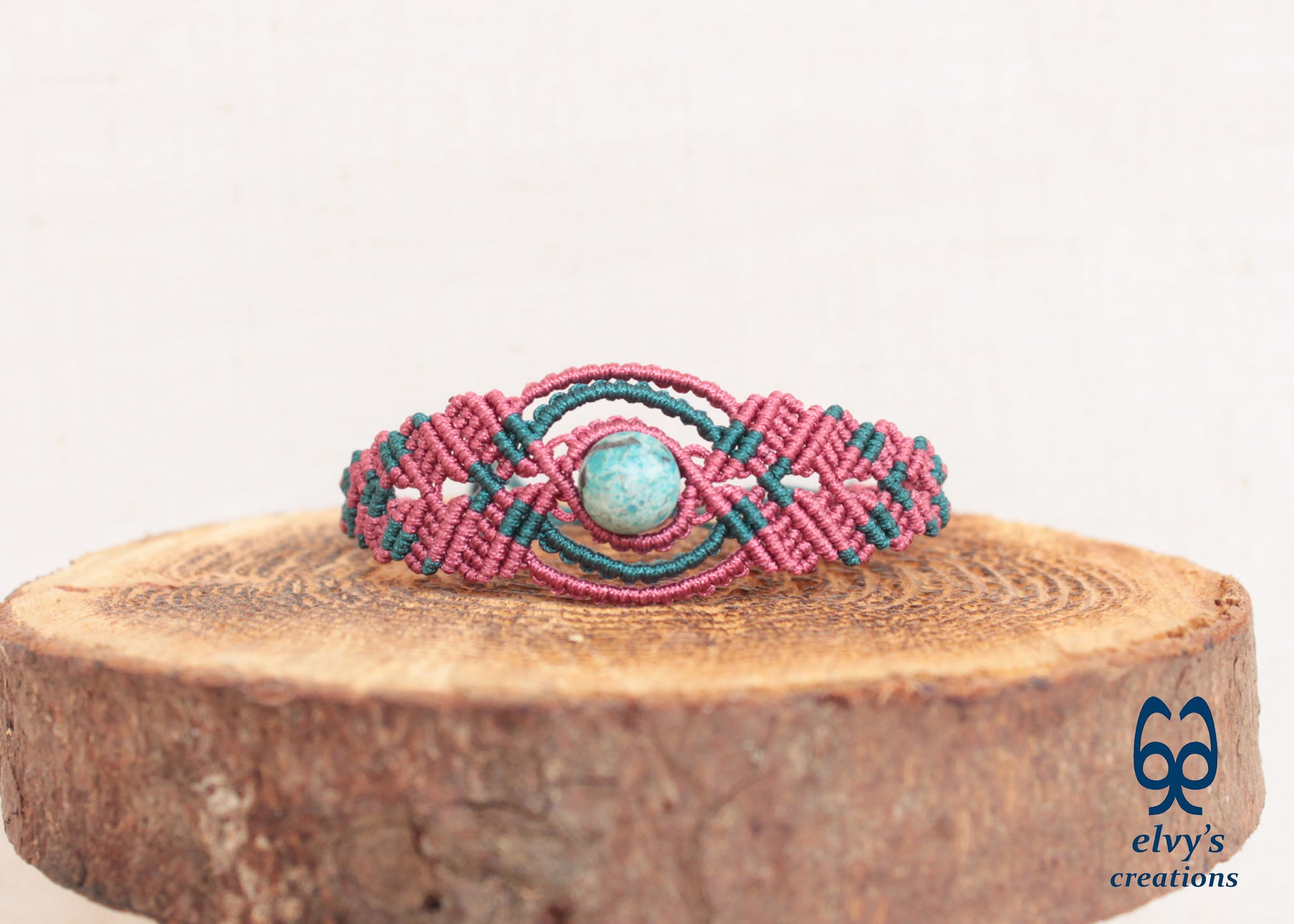 Handmade Pink Macrame Bracelet, Turquoise Gemstones Boho Summer Bracelet