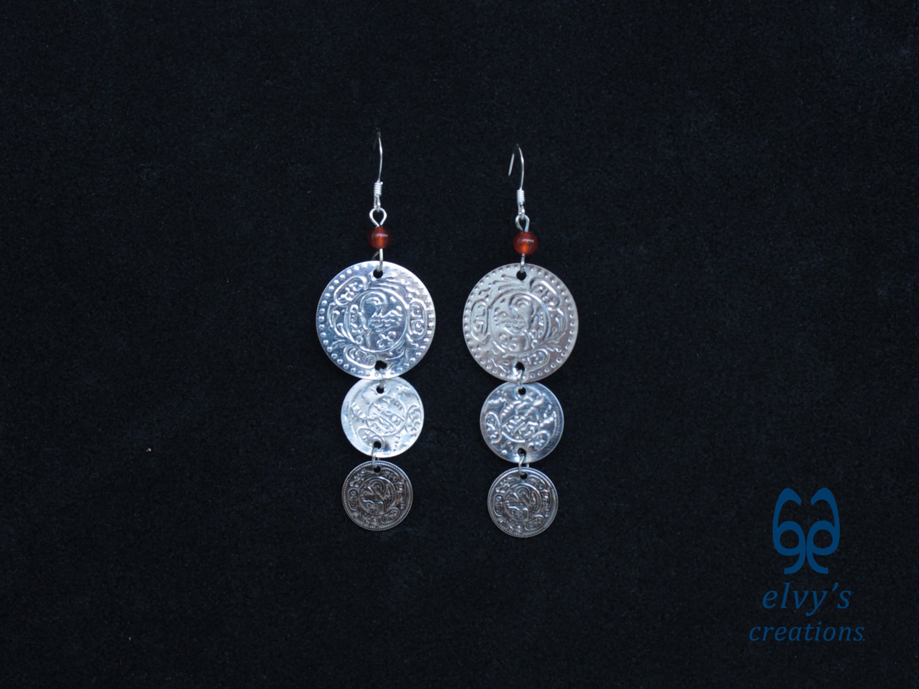 Gold Folklore Earrings, Coin Dangle Greek Traditional Jewelry, Sterling Silver Gold Plated Gypsy Jewelry, Gemstone