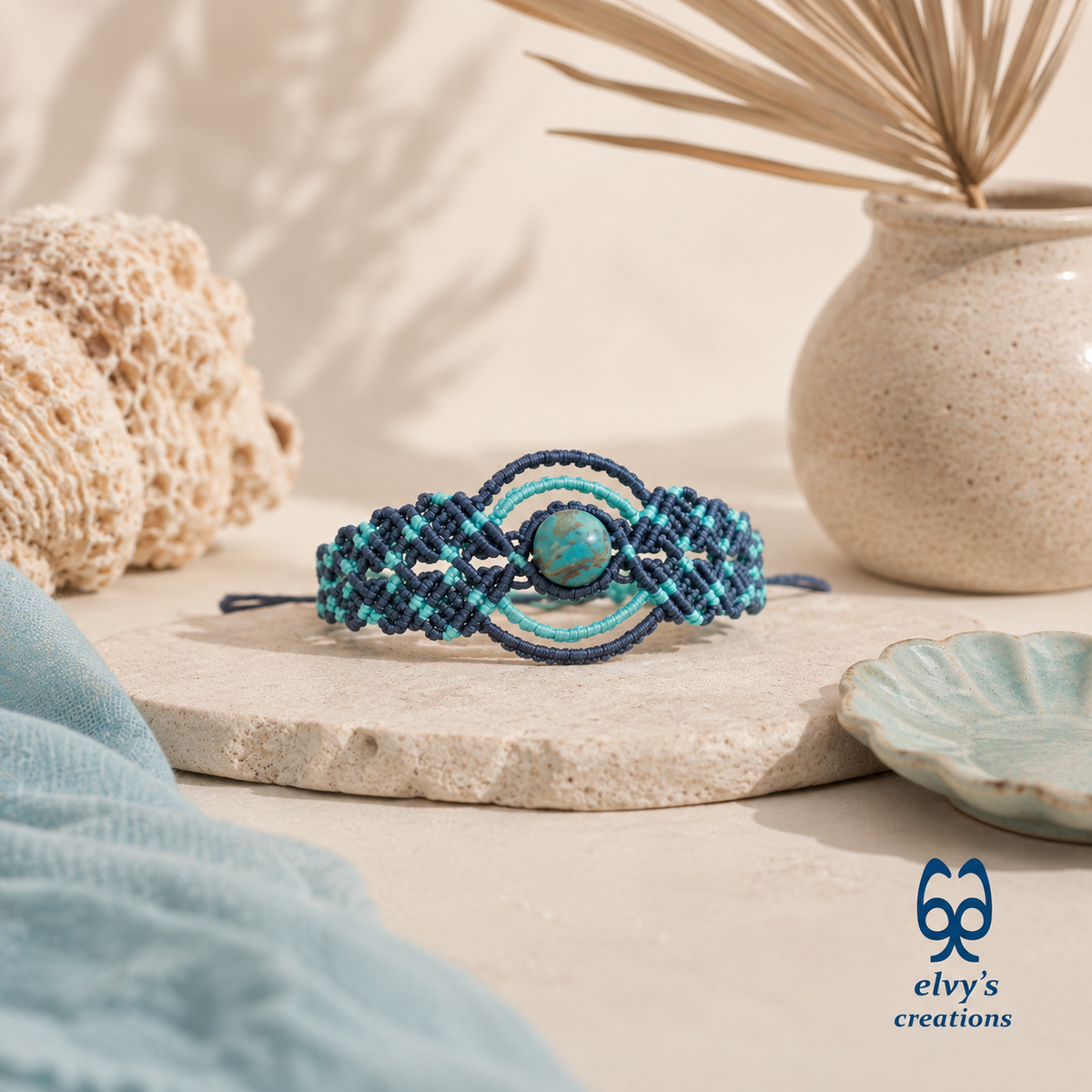 Handmade Blue Macrame Bracelet, Turquoise Gemstones Boho Summer Bracelet