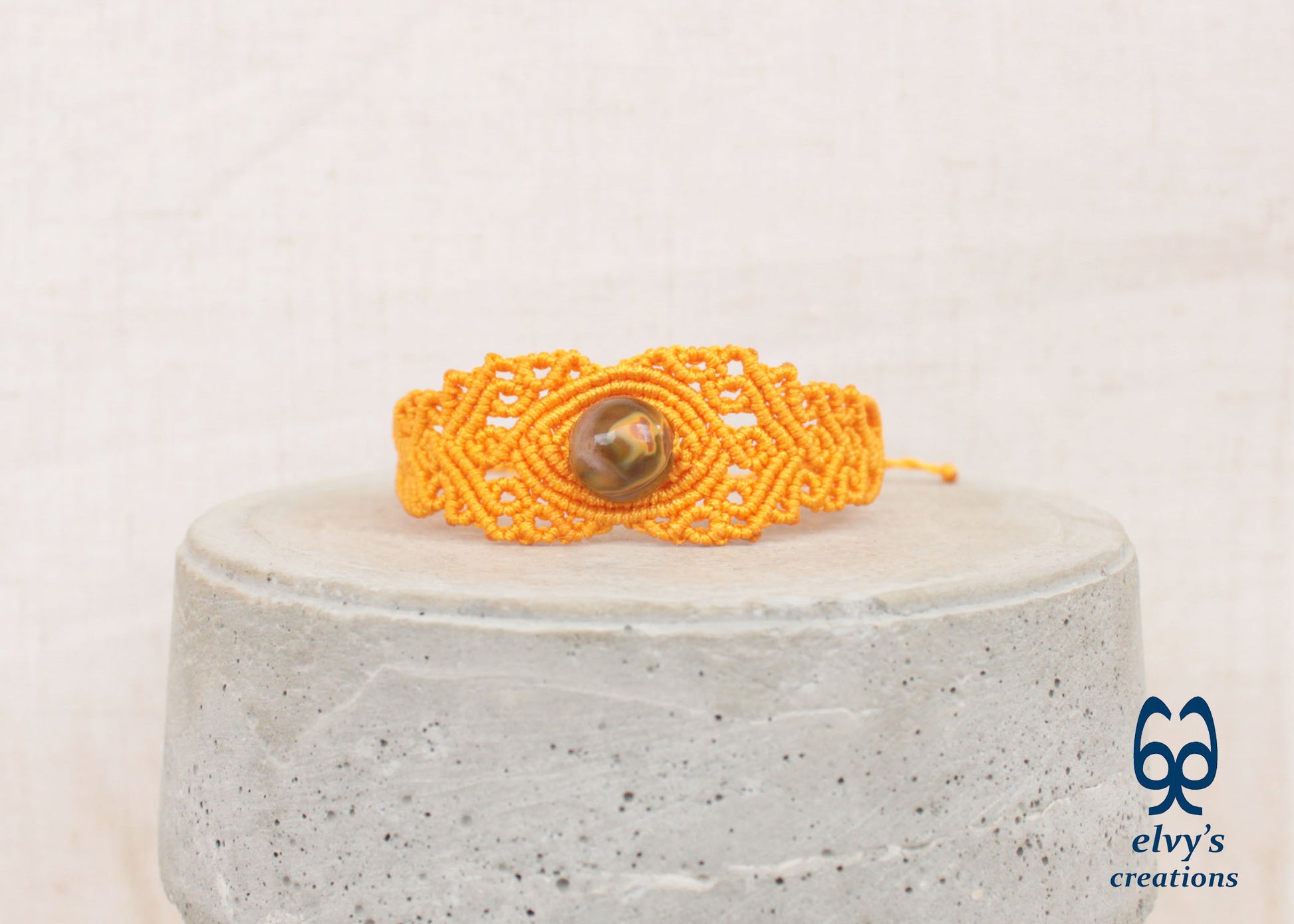 Yellow Macrame Bracelet with Crystal Quartz Gemstone, Handmade Unique Birthday Gift for Women