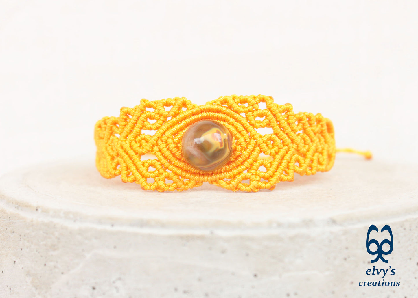 Yellow Macrame Bracelet with Crystal Quartz Gemstone, Handmade Unique Birthday Gift for Women