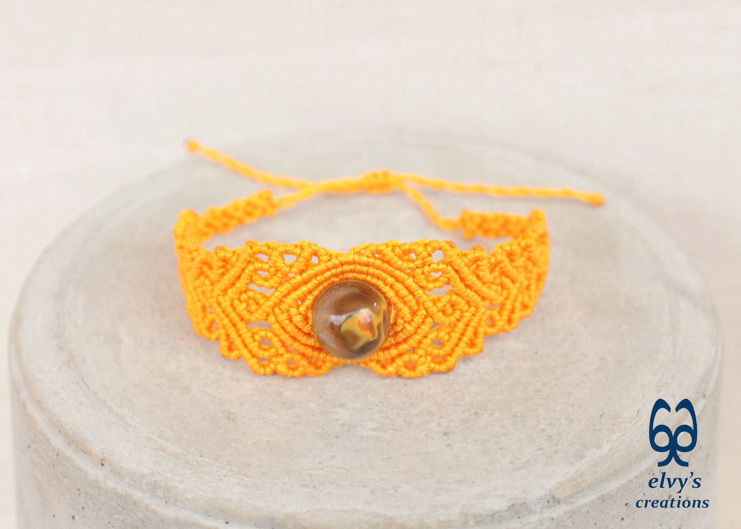 Yellow Macrame Bracelet with Crystal Quartz Gemstone, Handmade Unique Birthday Gift for Women