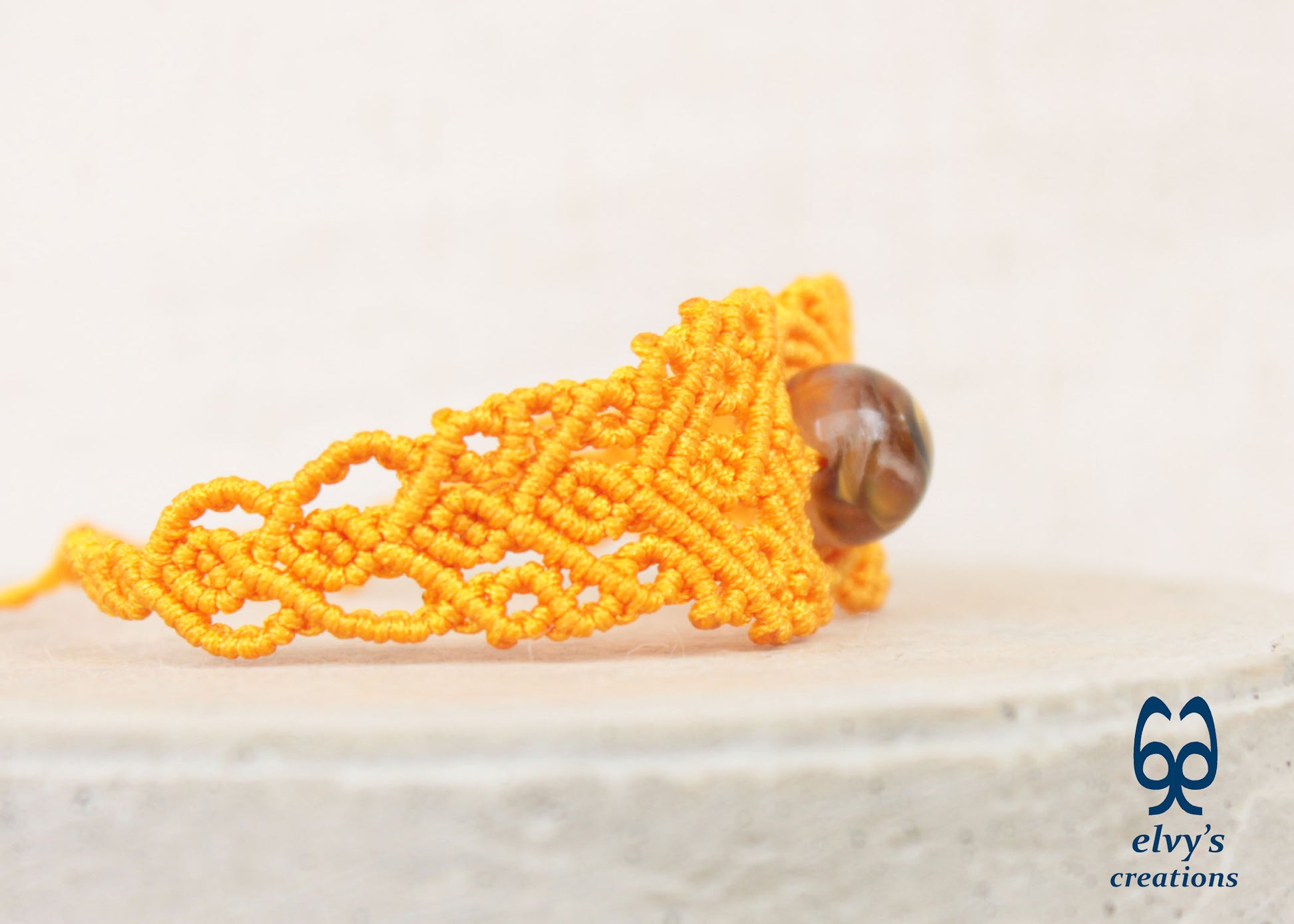 Yellow Macrame Bracelet with Crystal Quartz Gemstone, Handmade Unique Birthday Gift for Women