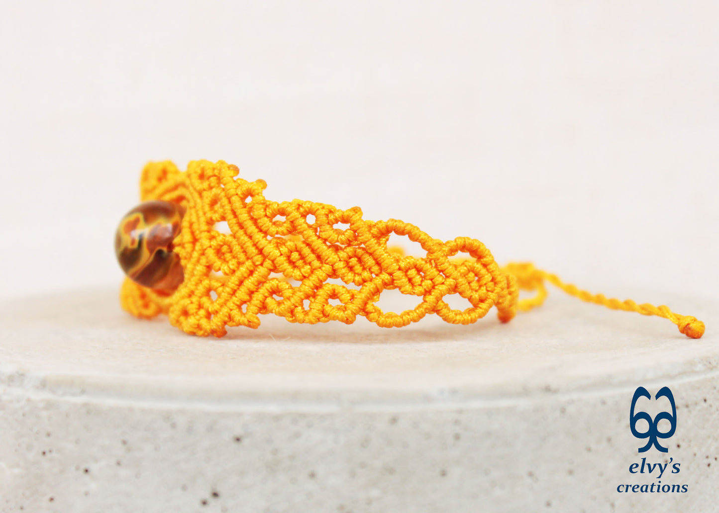 Yellow Macrame Bracelet with Crystal Quartz Gemstone, Handmade Unique Birthday Gift for Women