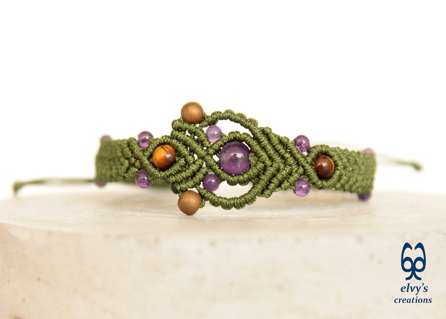 Amethyst Macrame Bracelet, Gemstone Beaded Cuff, Unique Birthday Gift for Women