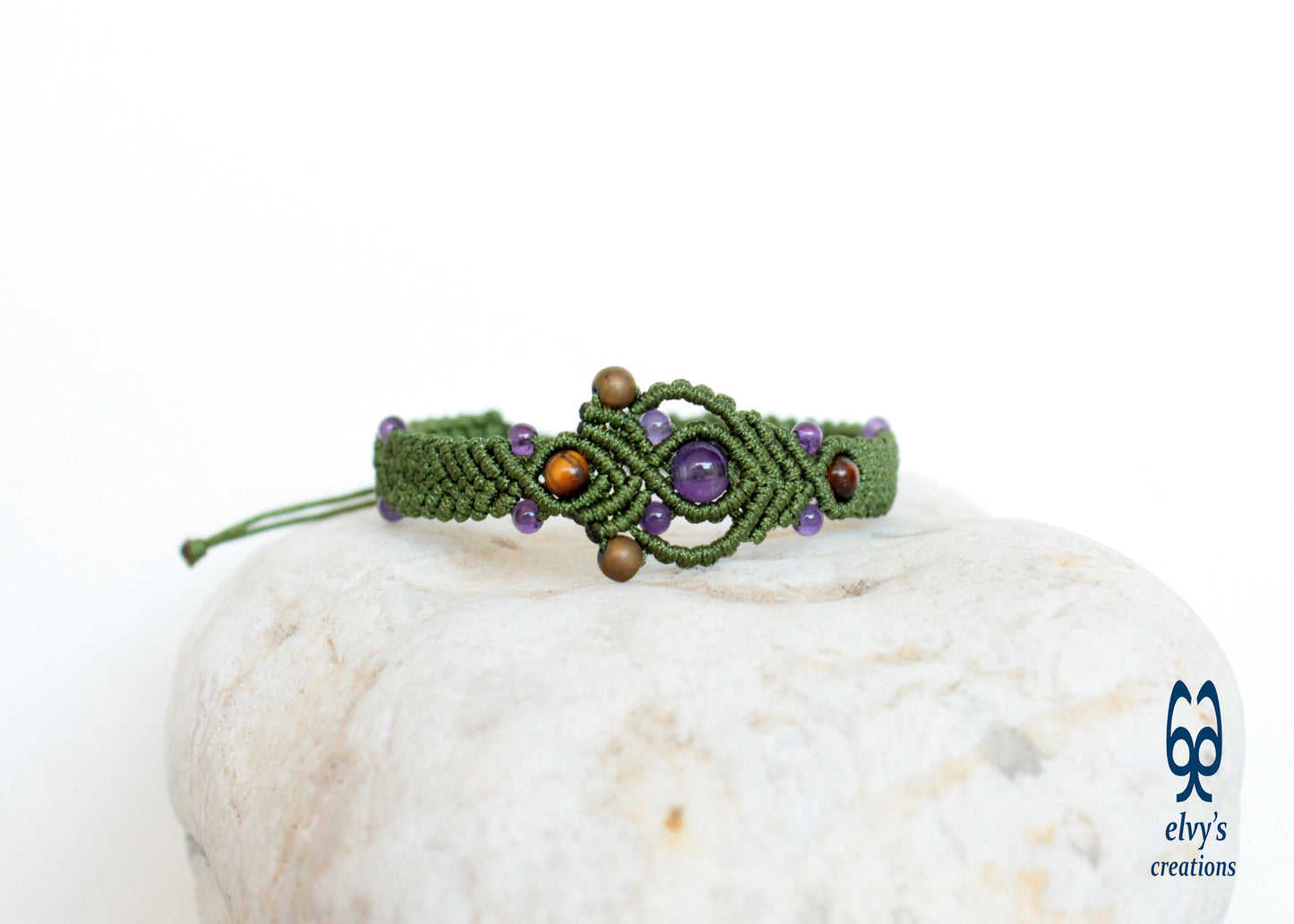 Amethyst Macrame Bracelet, Gemstone Beaded Cuff, Unique Birthday Gift for Women