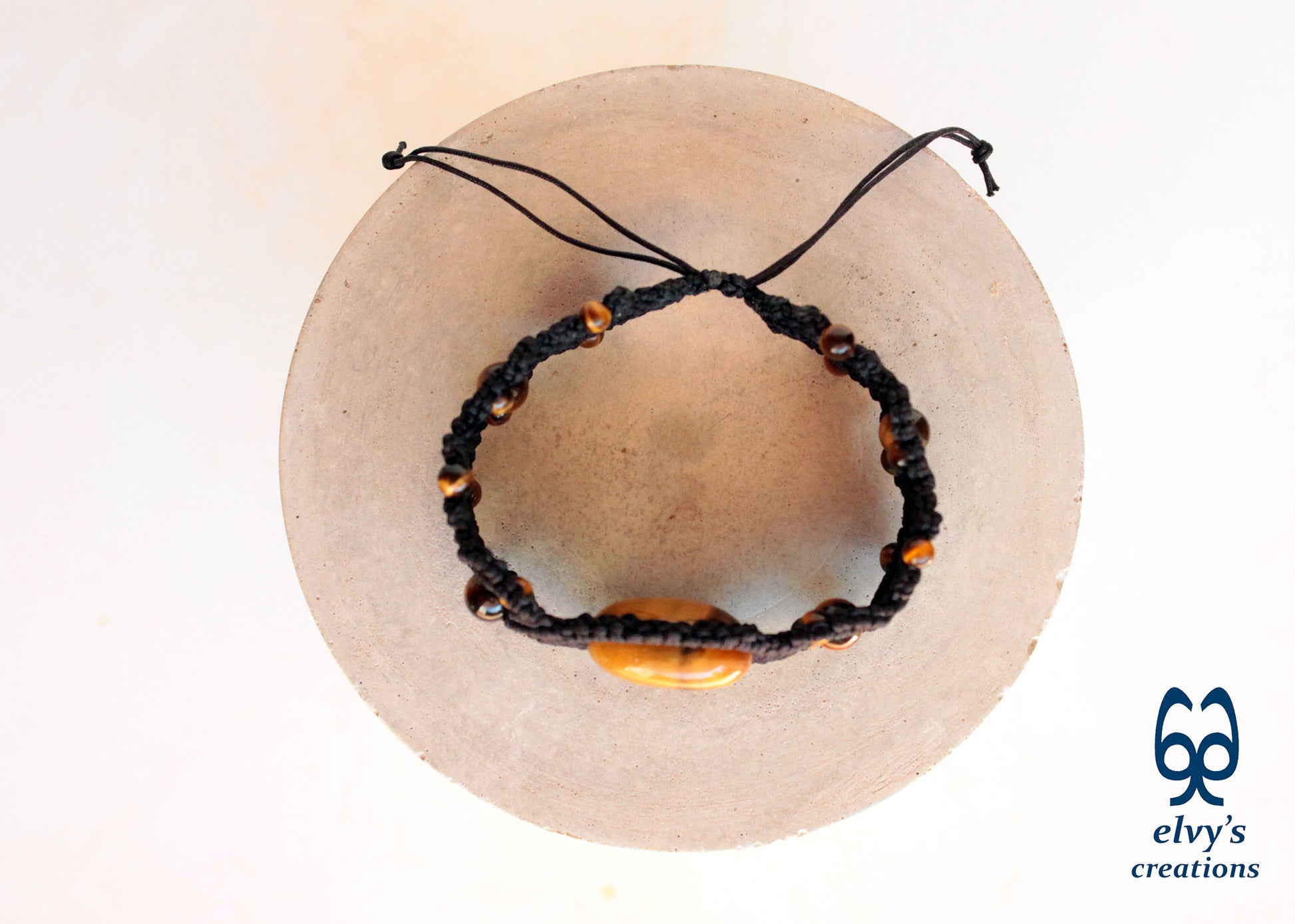 Unique Macrame Cuff Bracelet Tiger Eye Women Brown Handmade Jewelry 
