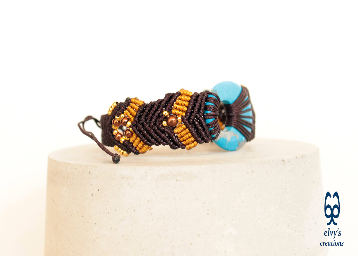 Macrame Bracelet, Turquoise Gemstone Beaded Cuff, Unique Birthday Gift for Women