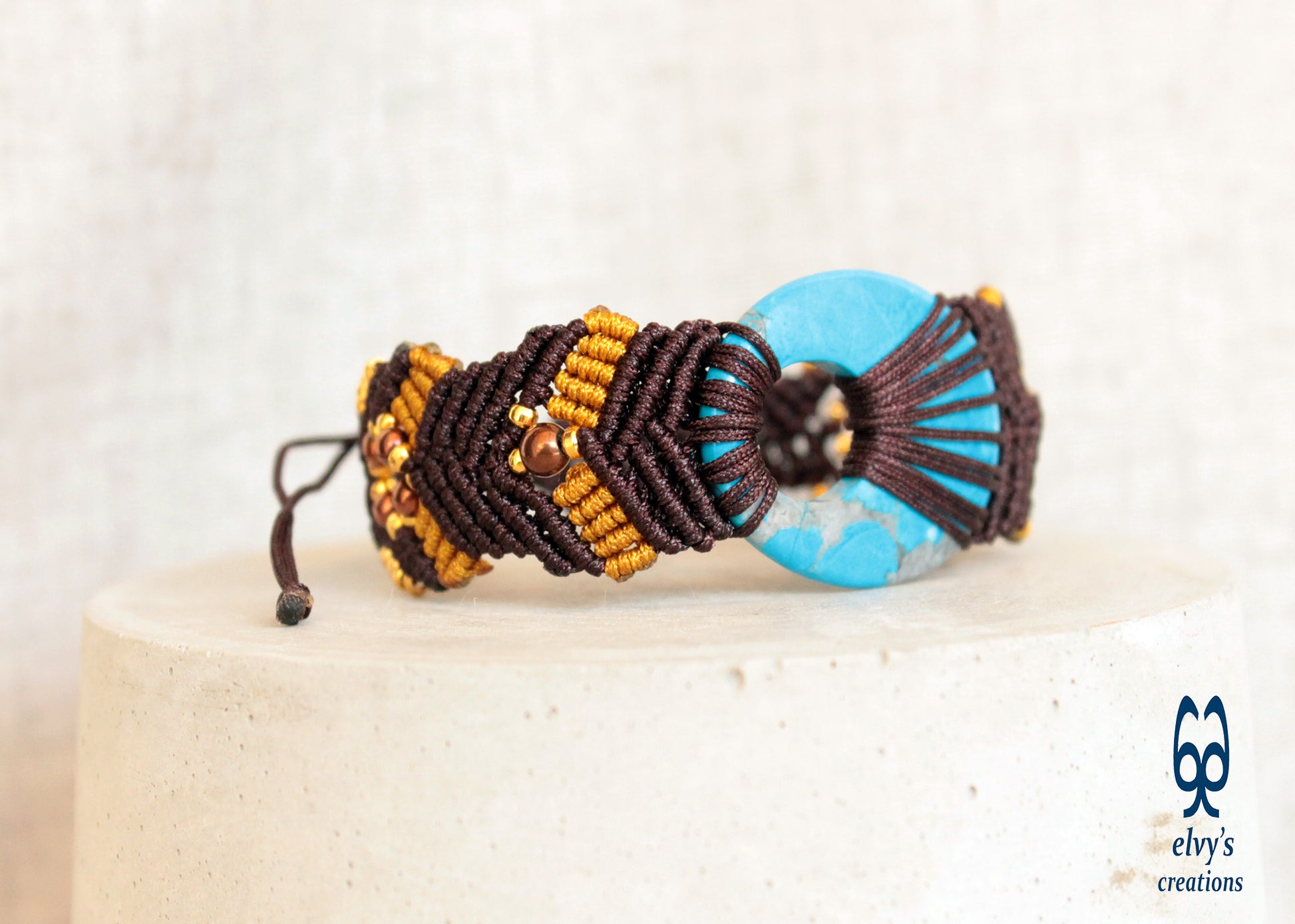 Macrame Bracelet, Turquoise Gemstone Beaded Cuff, Unique Birthday Gift for Women