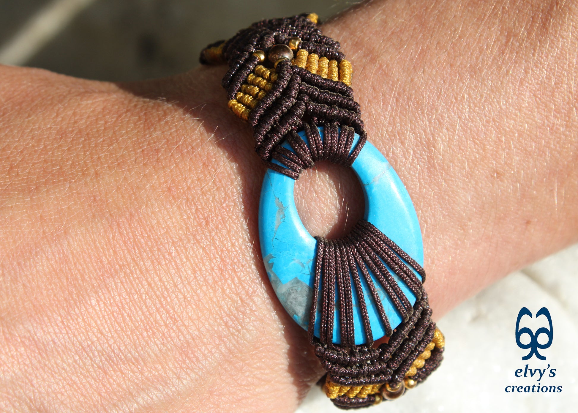 Macrame Bracelet, Turquoise Gemstone Beaded Cuff, Unique Birthday Gift for Women