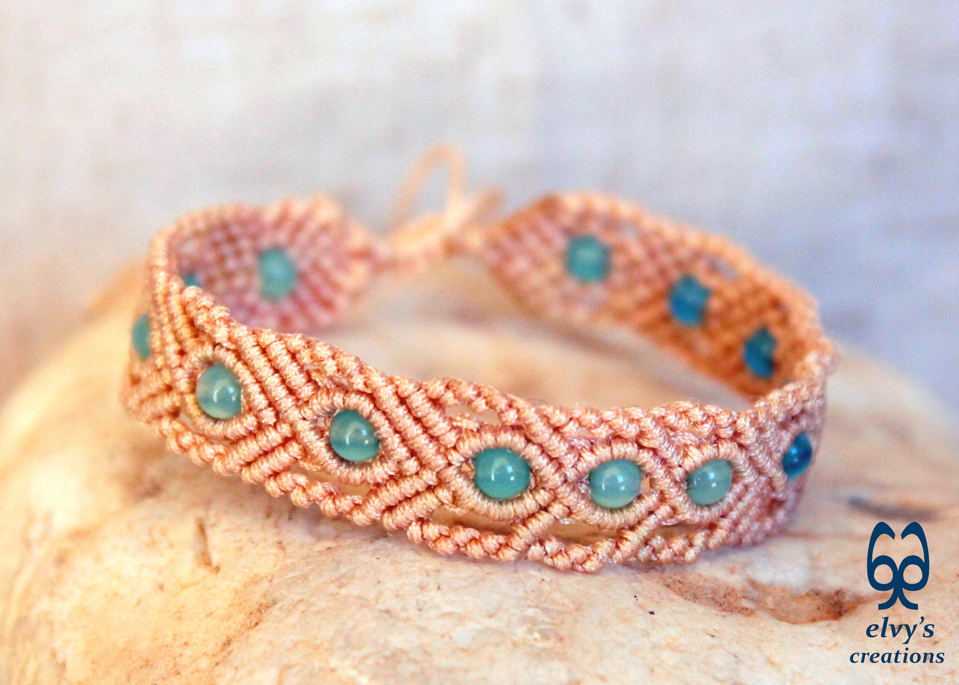 Handmade Macrame Bracelet, Gemstone Beaded Cuff, Unique Birthday Gift for Women