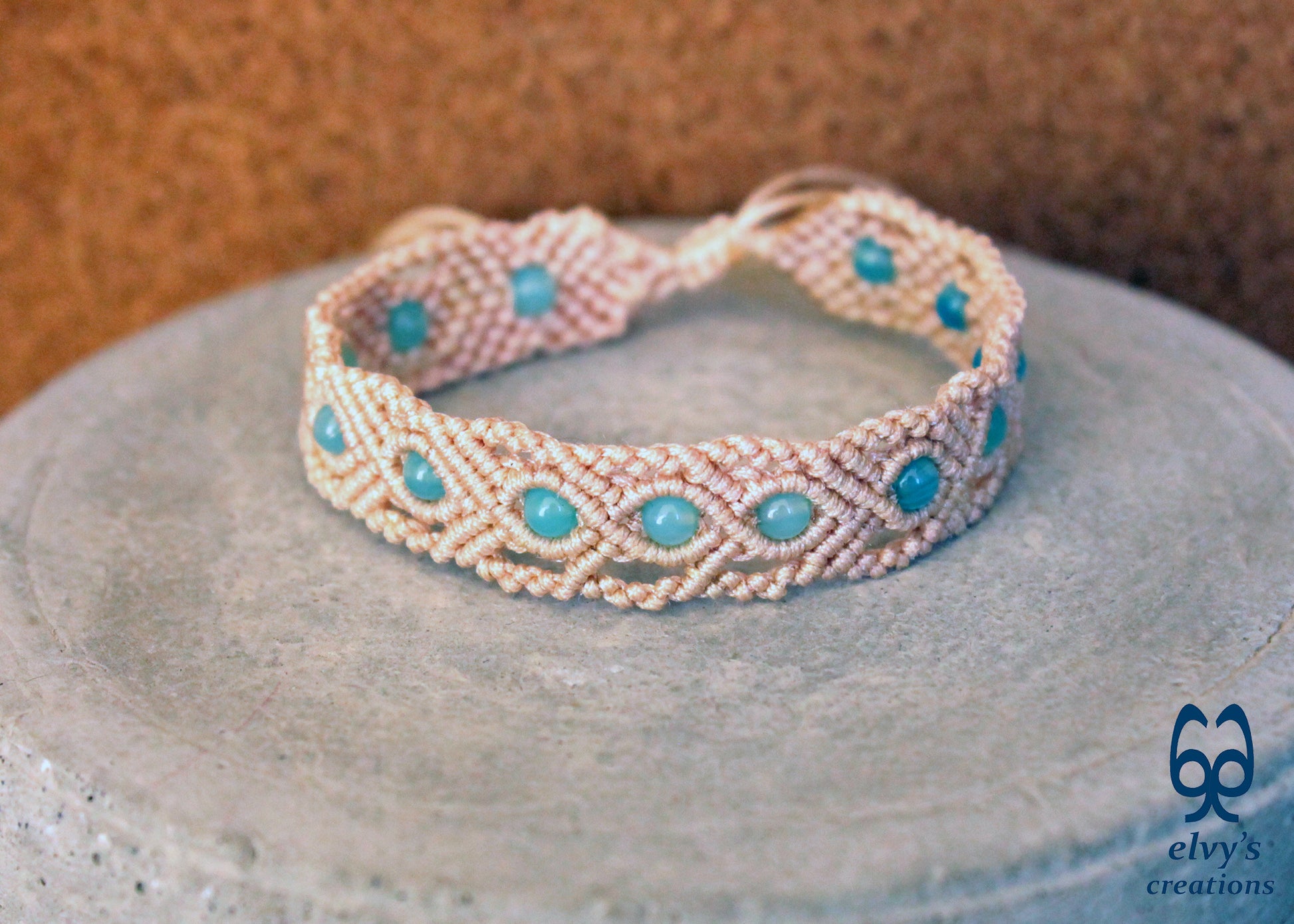 Handmade Macrame Bracelet, Gemstone Beaded Cuff, Unique Birthday Gift for Women