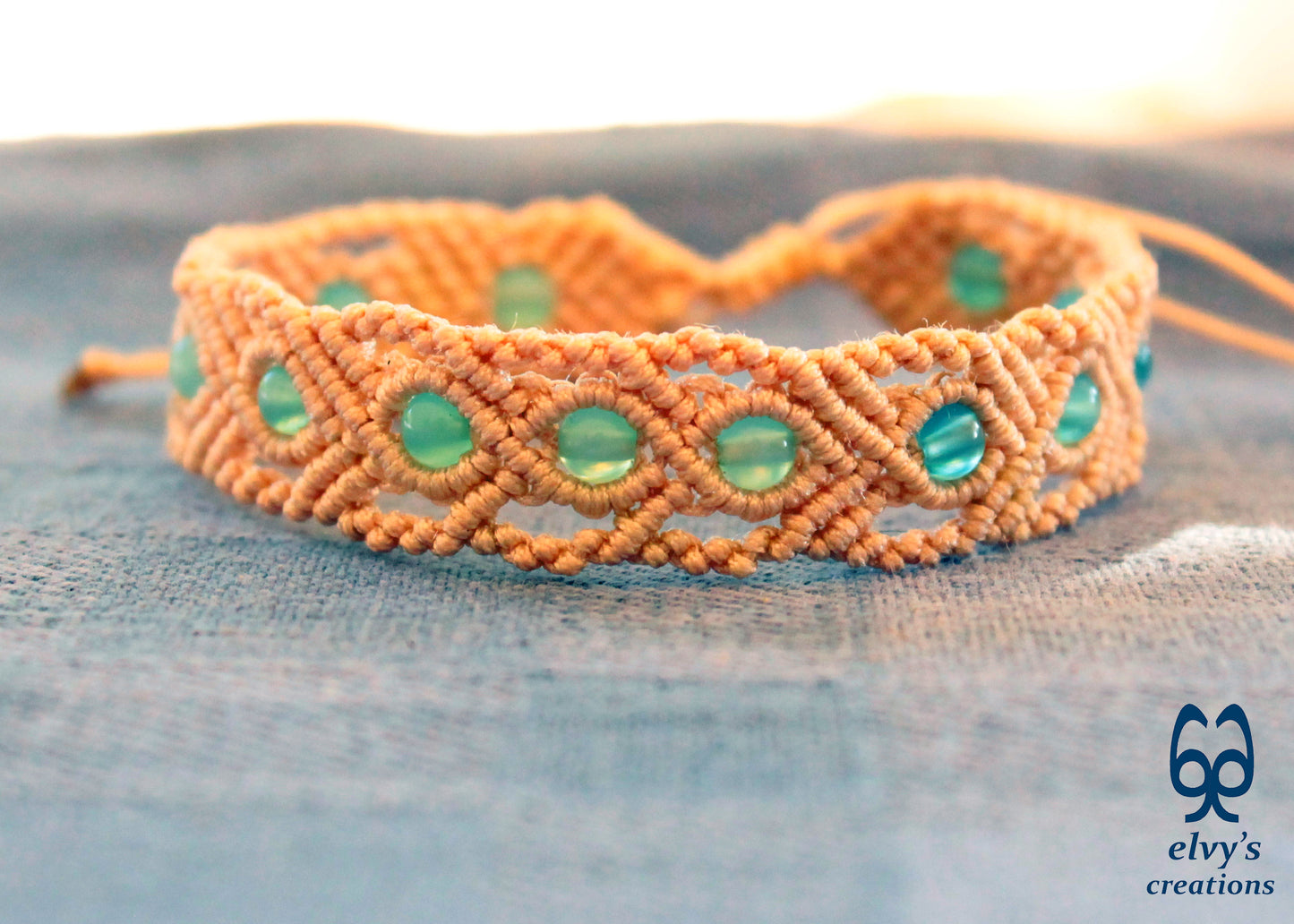 Handmade Macrame Bracelet, Gemstone Beaded Cuff, Unique Birthday Gift for Women