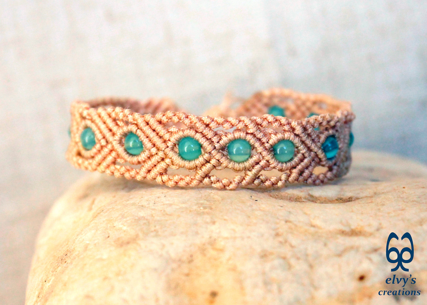 Handmade Macrame Bracelet, Gemstone Beaded Cuff, Unique Birthday Gift for Women