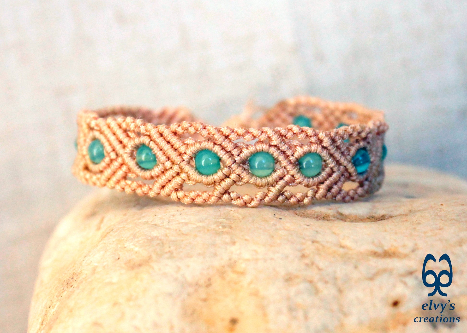 Handmade Macrame Bracelet, Gemstone Beaded Cuff, Unique Birthday Gift for Women