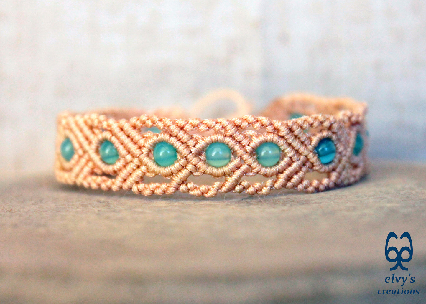 Handmade Macrame Bracelet, Gemstone Beaded Cuff, Unique Birthday Gift for Women