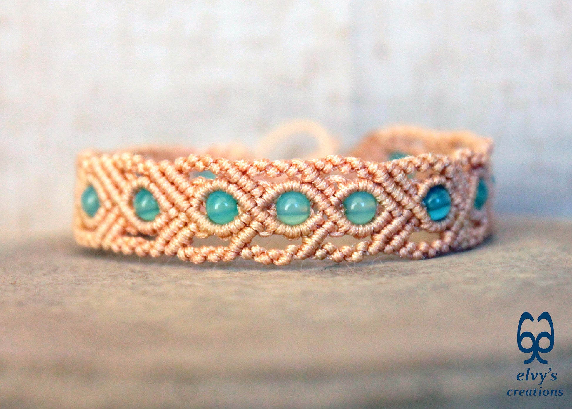 Handmade Macrame Bracelet, Gemstone Beaded Cuff, Unique Birthday Gift for Women