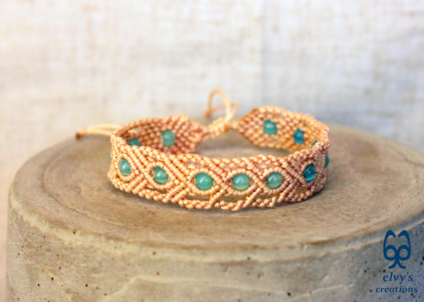 Handmade Macrame Bracelet, Gemstone Beaded Cuff, Unique Birthday Gift for Women