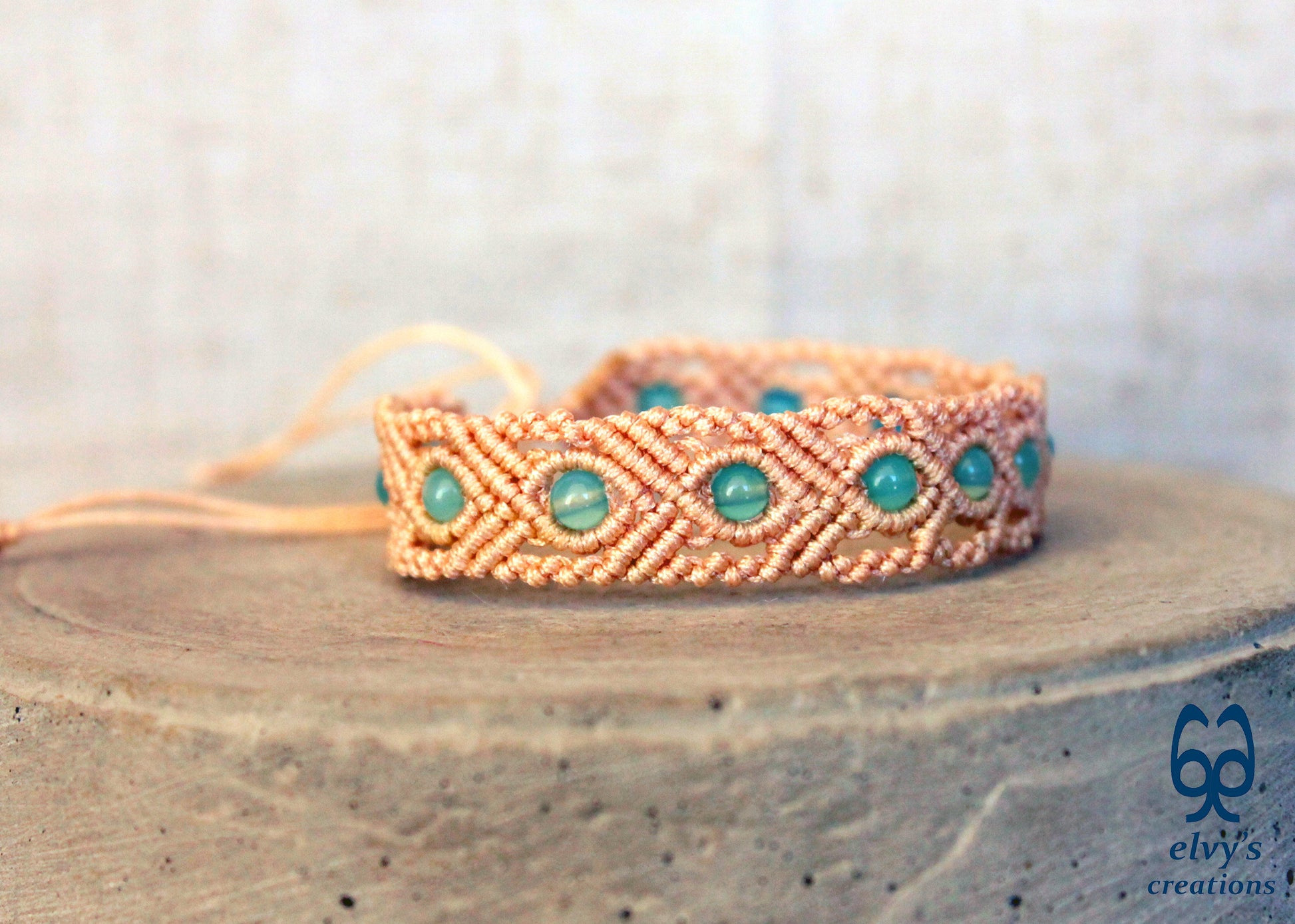 Handmade Macrame Bracelet, Gemstone Beaded Cuff, Unique Birthday Gift for Women