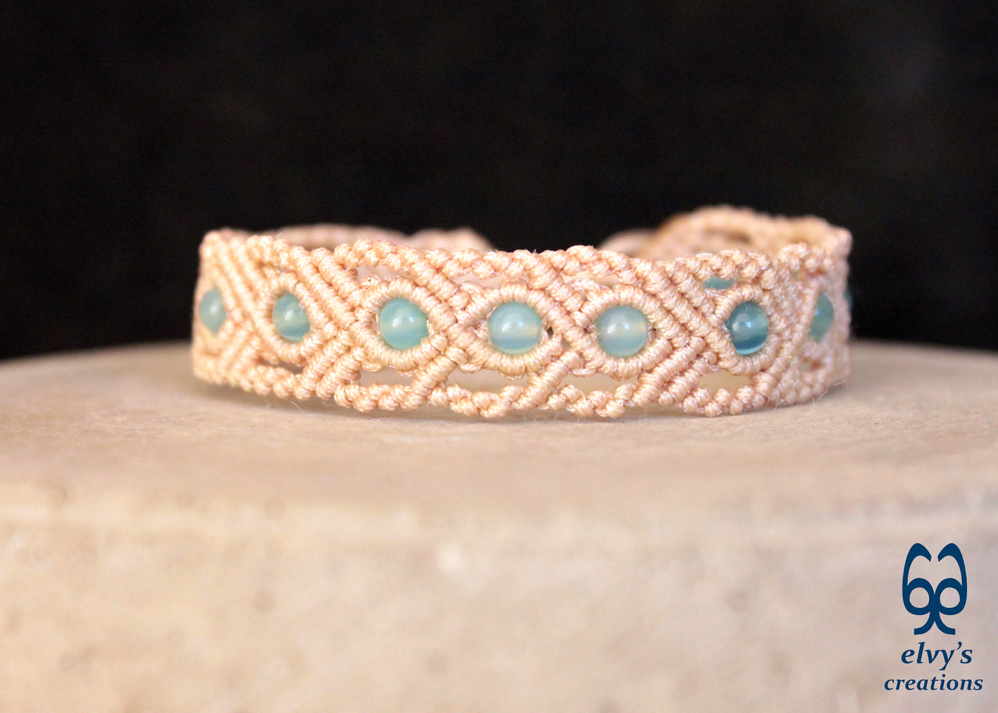 Handmade Macrame Bracelet, Gemstone Beaded Cuff, Unique Birthday Gift for Women