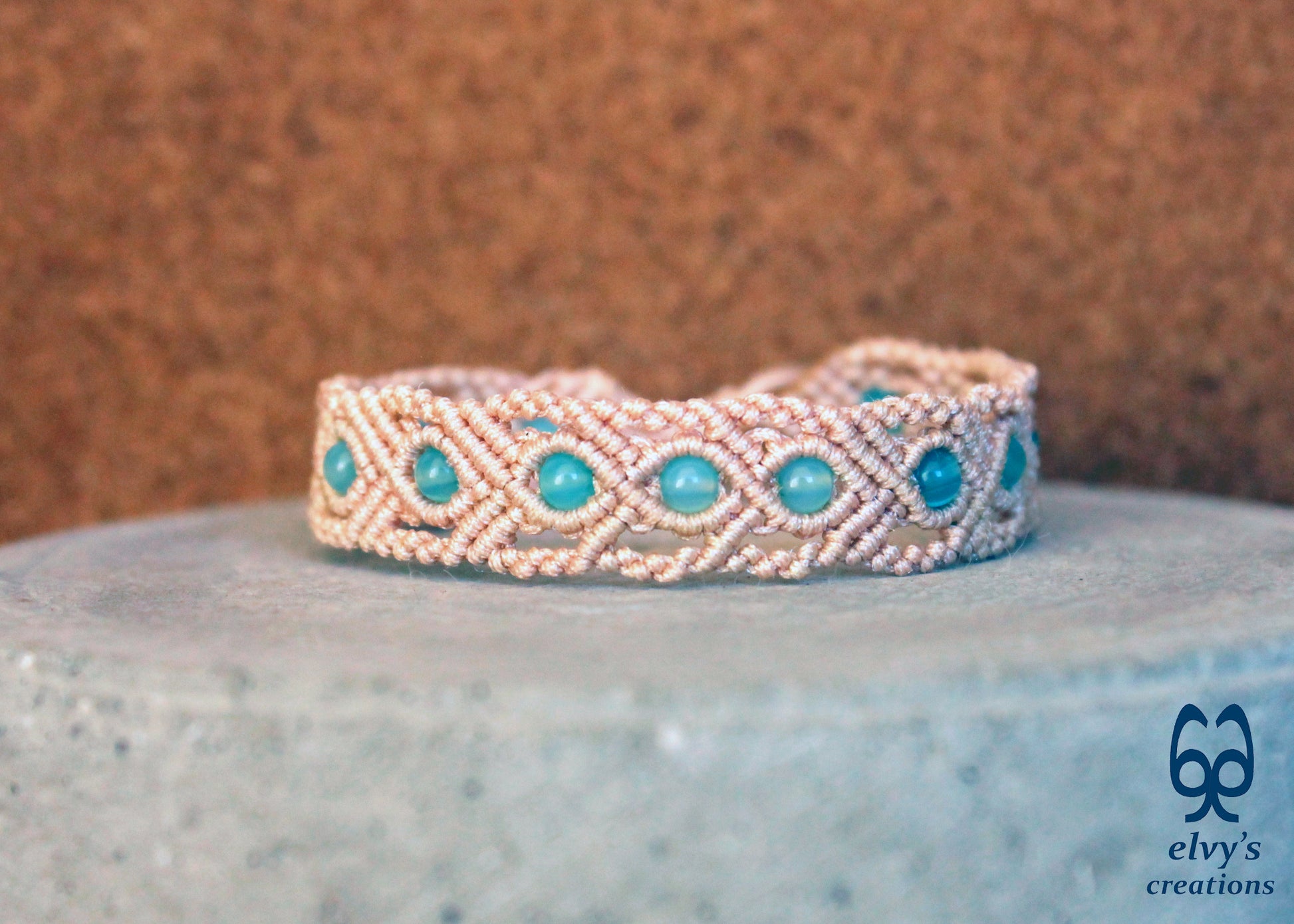 Handmade Macrame Bracelet, Gemstone Beaded Cuff, Unique Birthday Gift for Women