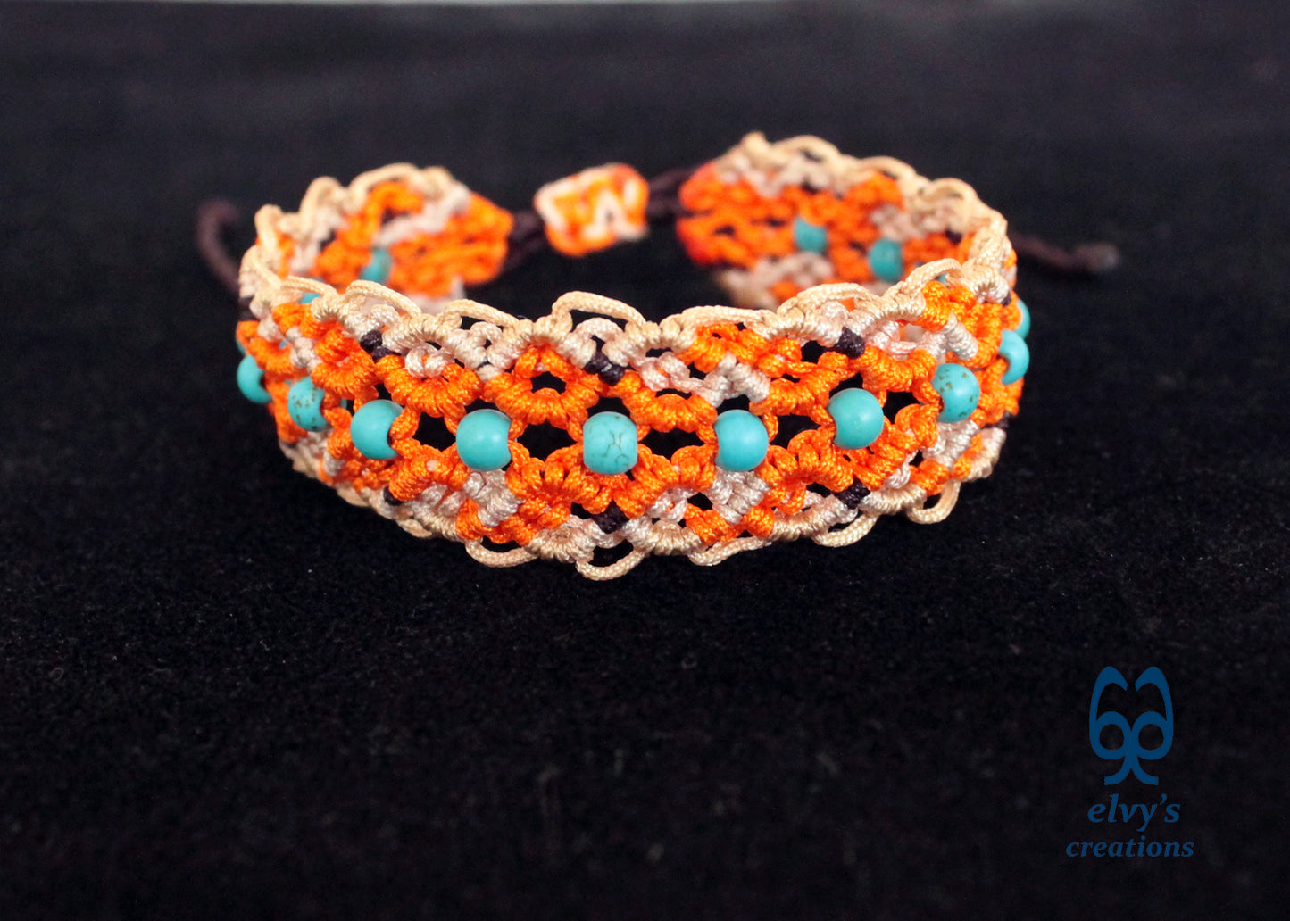 Beige Macrame Bracelet Adjustable Macrame Bracelet Turquoise Gemstones Gift for Women