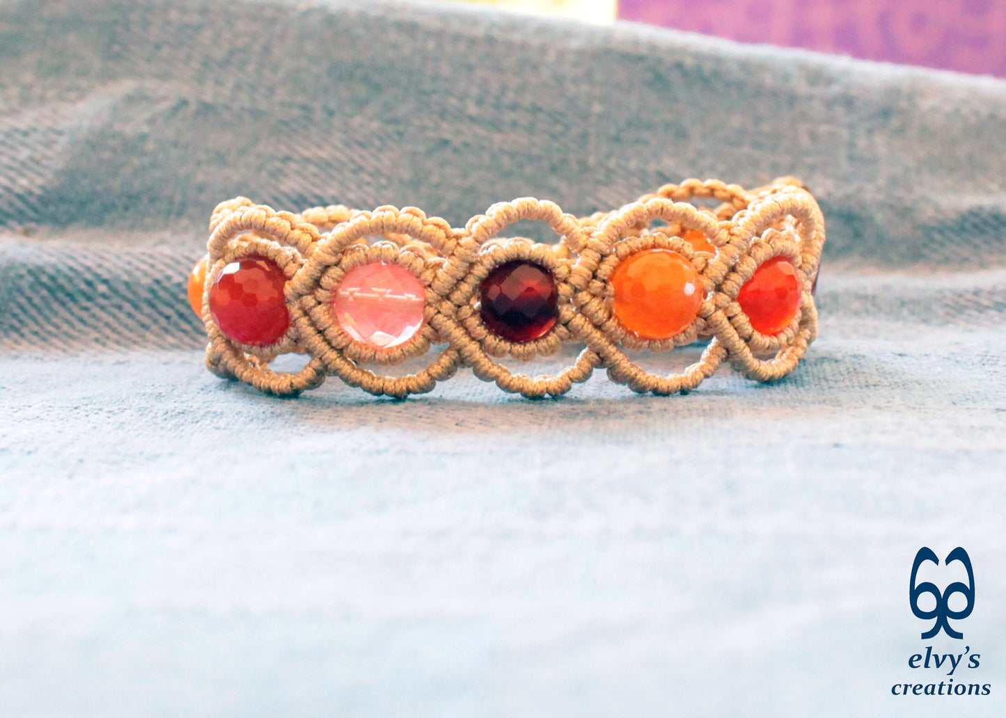 Handmade Macrame Bracelet, Gemstone Beaded Cuff, Unique Birthday Gift for Women