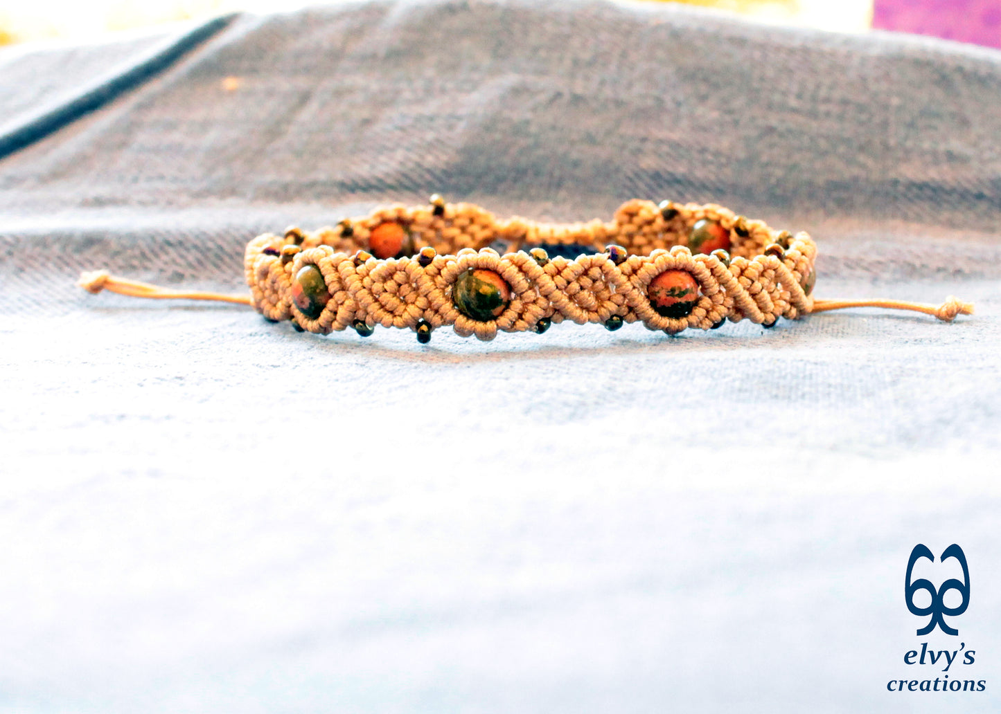 Handmade Macrame Bracelet, Gemstone Beaded Cuff, Unique Birthday Gift for Women