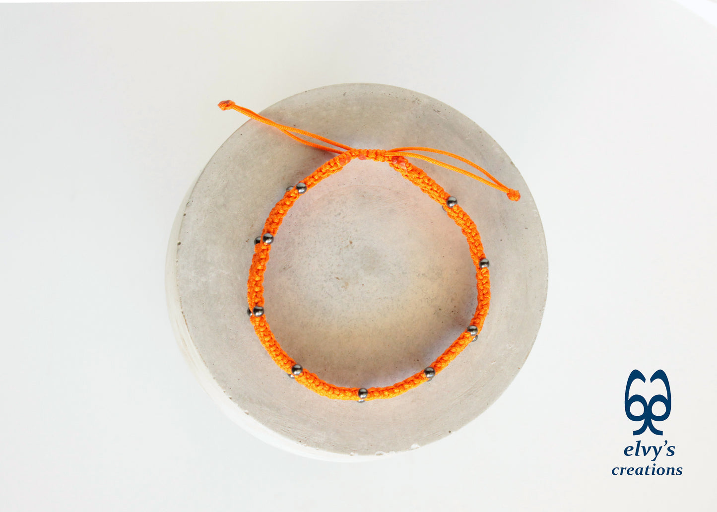 Orange Beaded Cuff Bracelet for Man with Dark Gray Matte Hematite Natural Gem Fathers Day Present Adjustable Ending