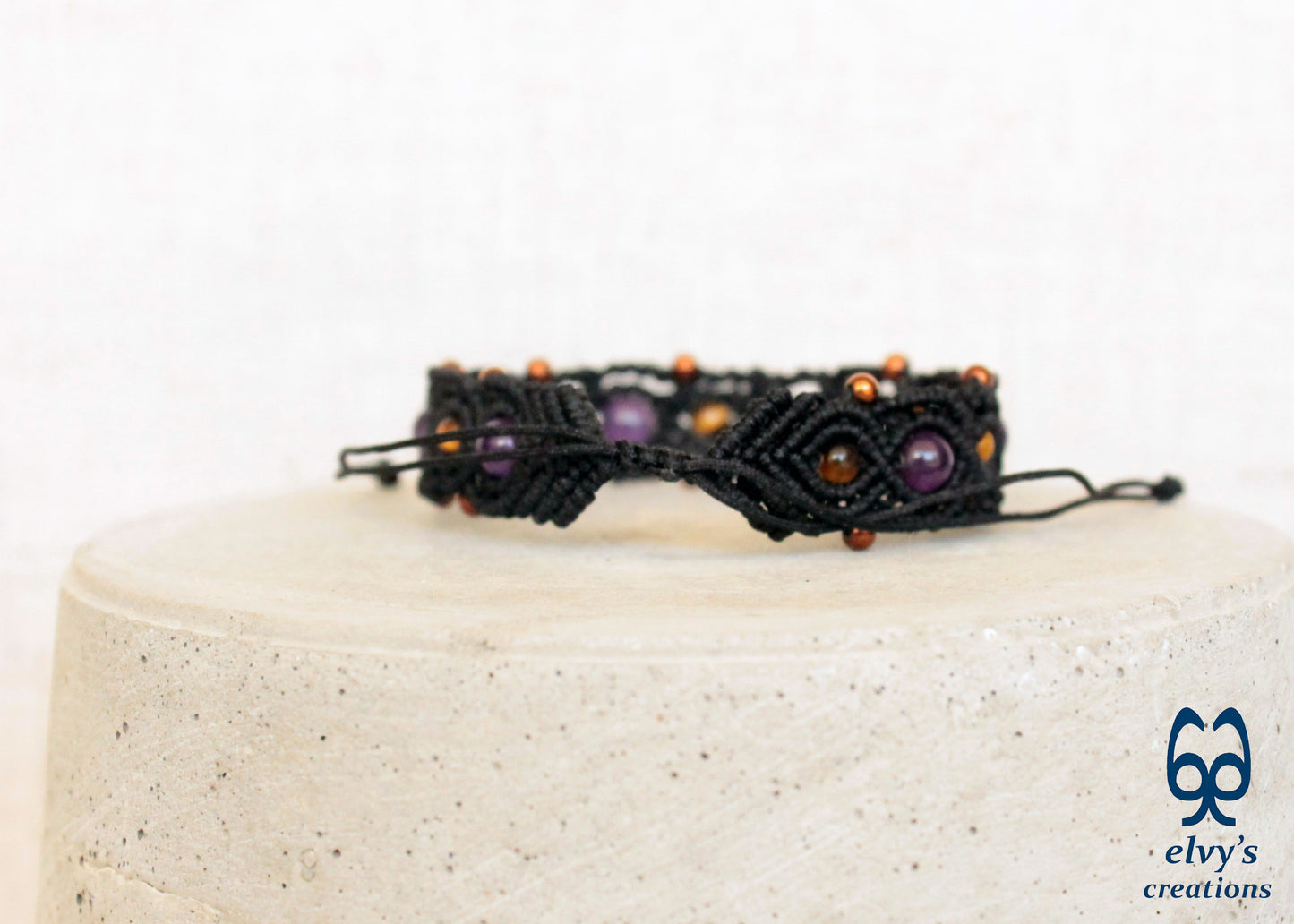 Amethyst Macrame Bracelet, Gemstone Beaded Cuff, Unique Birthday Gift for Women