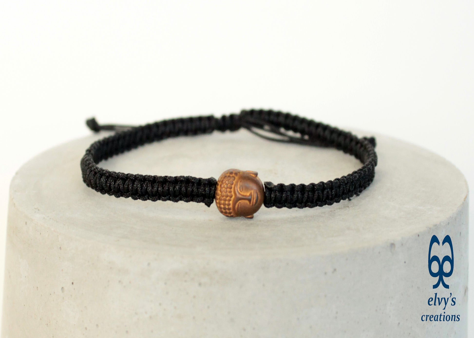 Black Macrame Bracelet with Bronze Hematite Buddha Gift for him Anklet for Women