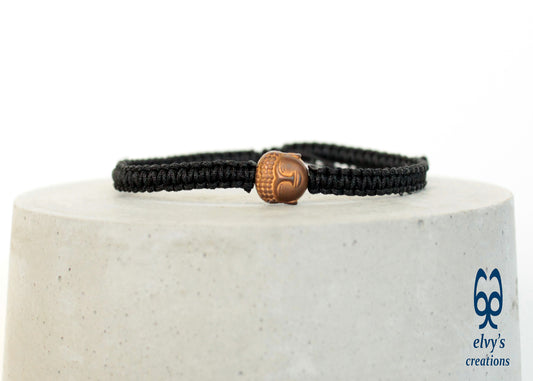 Black Macrame Bracelet with Bronze Hematite Buddha Gift for him Anklet for Women