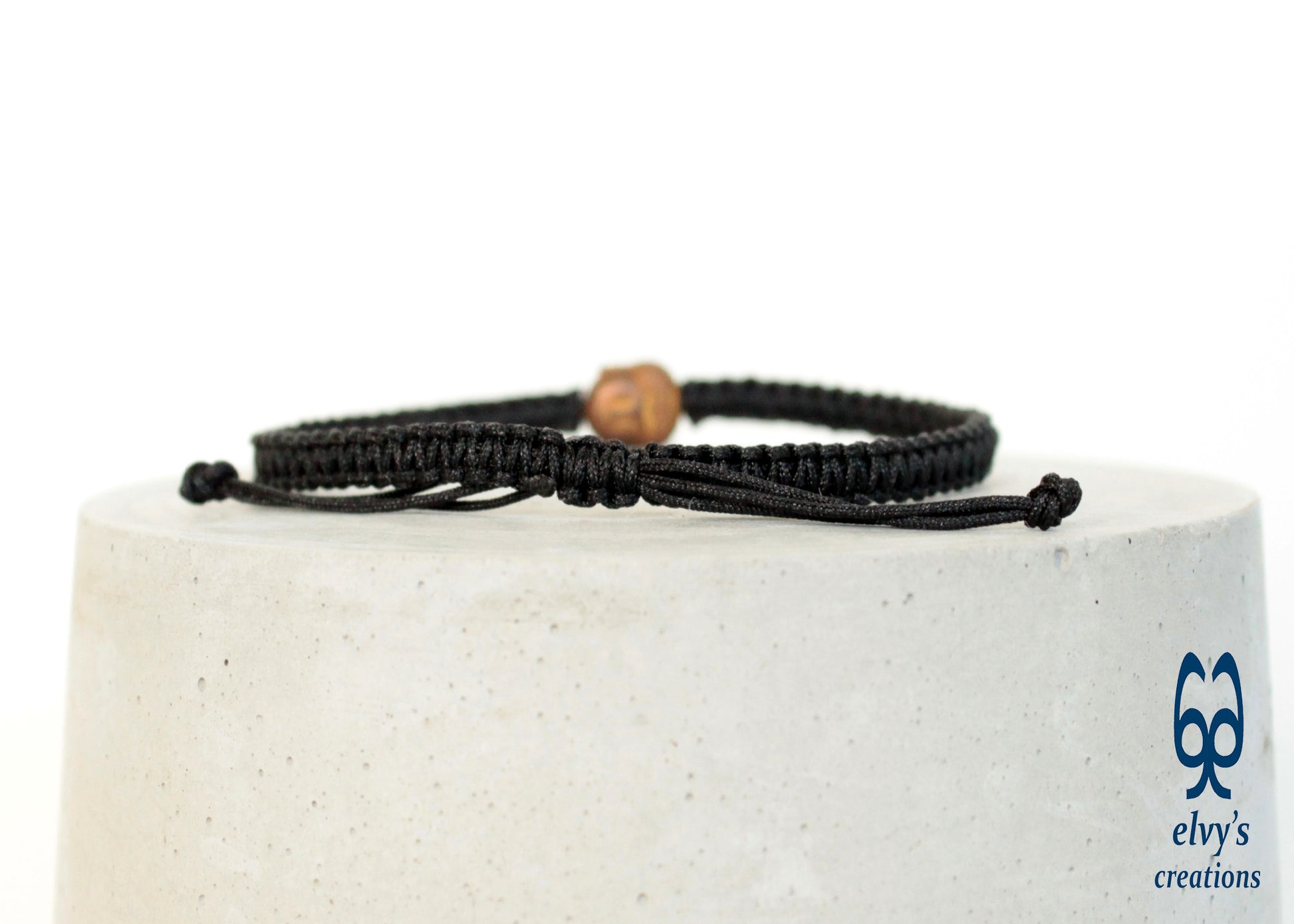 Black Macrame Bracelet with Bronze Hematite Buddha Gift for him Anklet for Women