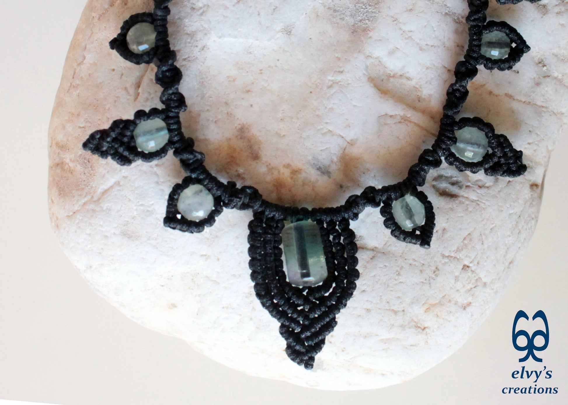 Fluorite Macrame Necklace, Beaded Macrame Choker, Unique Birthday Gift for Women or Men