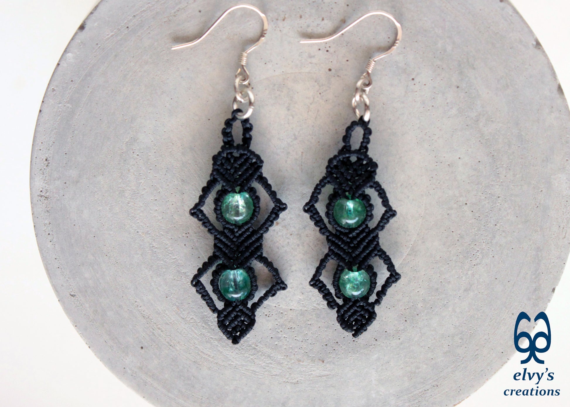Silver Macrame Beaded Earrings,Fluorite Gemstone Dangle Earrings, Birthday Gift for Women