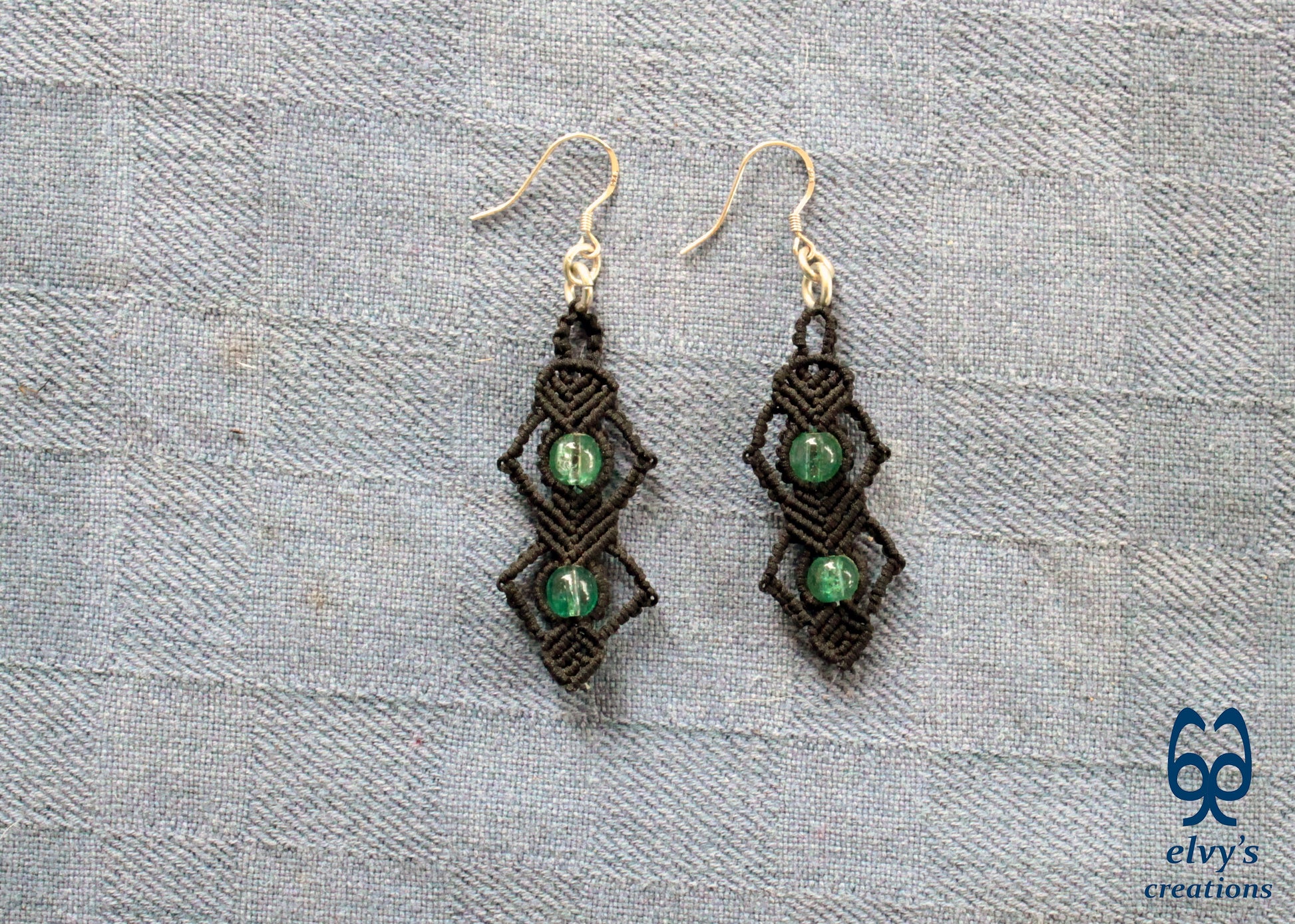 Silver Macrame Beaded Earrings,Fluorite Gemstone Dangle Earrings, Birthday Gift for Women