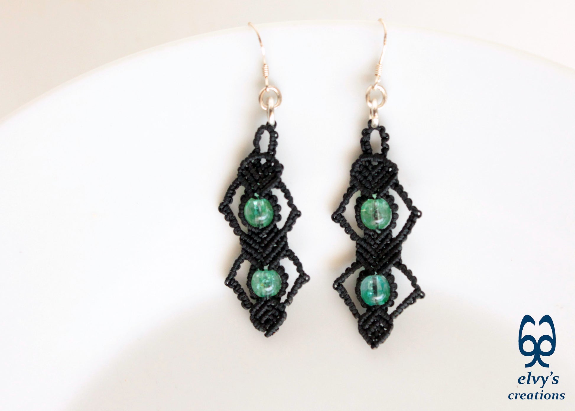 Silver Macrame Beaded Earrings,Fluorite Gemstone Dangle Earrings, Birthday Gift for Women