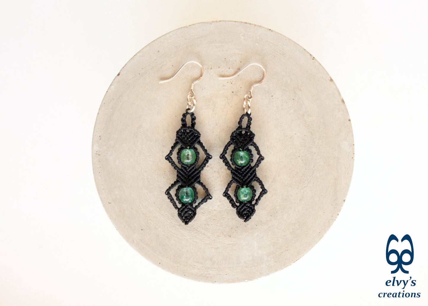 Silver Macrame Beaded Earrings,Fluorite Gemstone Dangle Earrings, Birthday Gift for Women