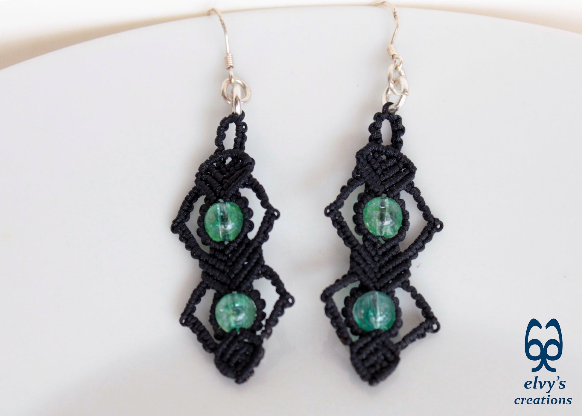 Silver Macrame Beaded Earrings,Fluorite Gemstone Dangle Earrings, Birthday Gift for Women