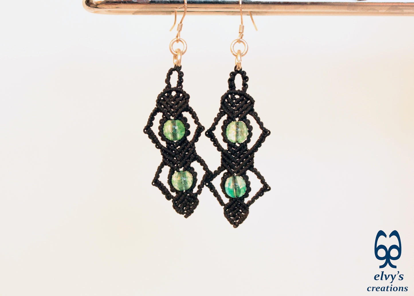 Silver Macrame Beaded Earrings,Fluorite Gemstone Dangle Earrings, Birthday Gift for Women