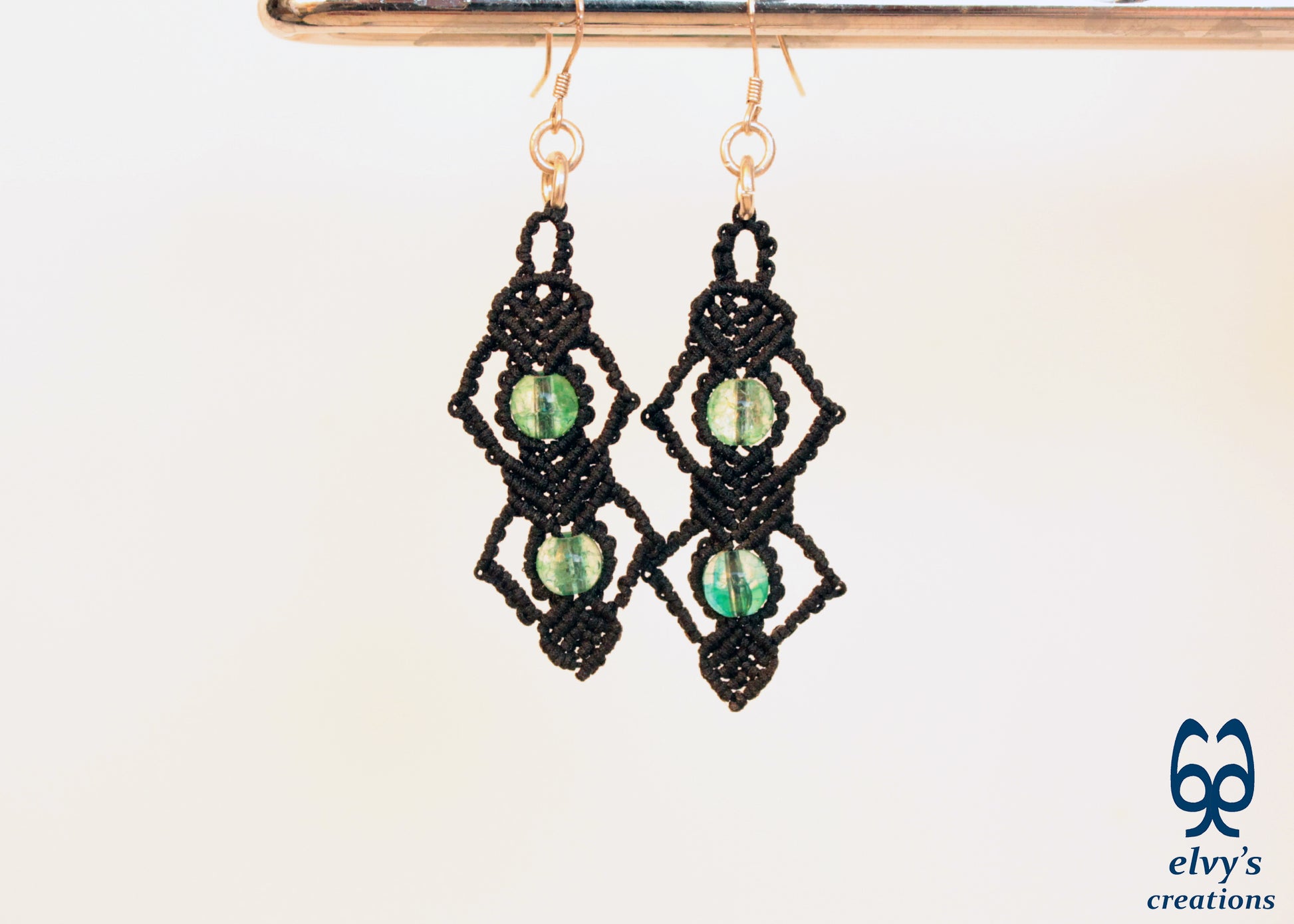 Silver Macrame Beaded Earrings,Fluorite Gemstone Dangle Earrings, Birthday Gift for Women