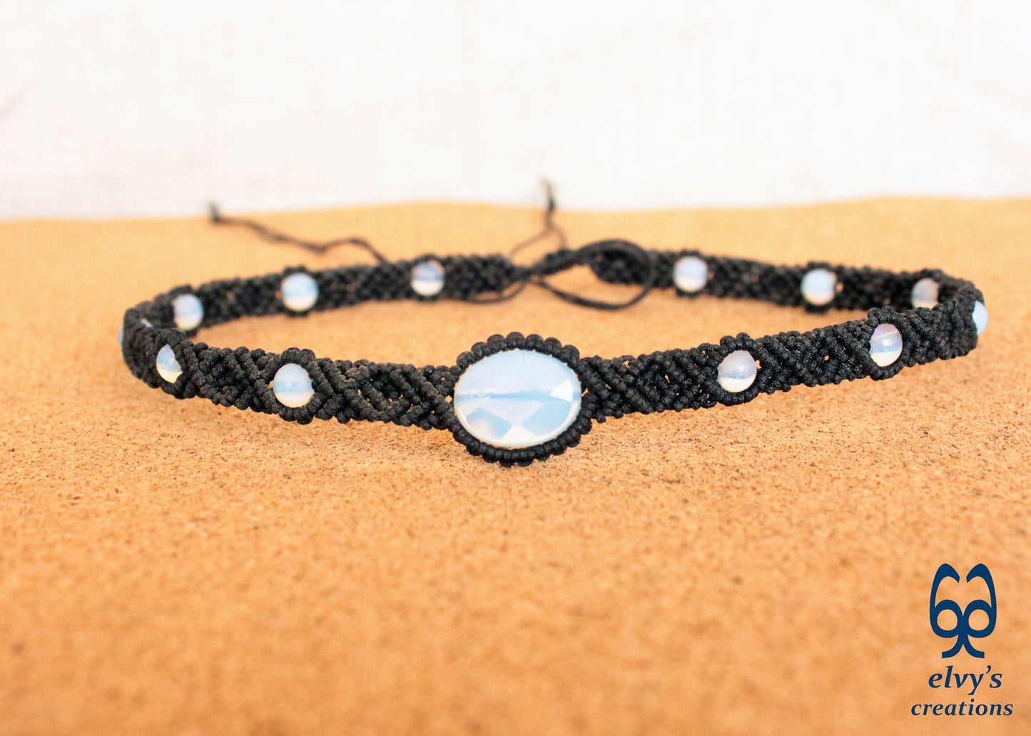Moonstone Macrame Necklace, Beaded Macrame Choker, Unique Birthday Gift for Women or Men
