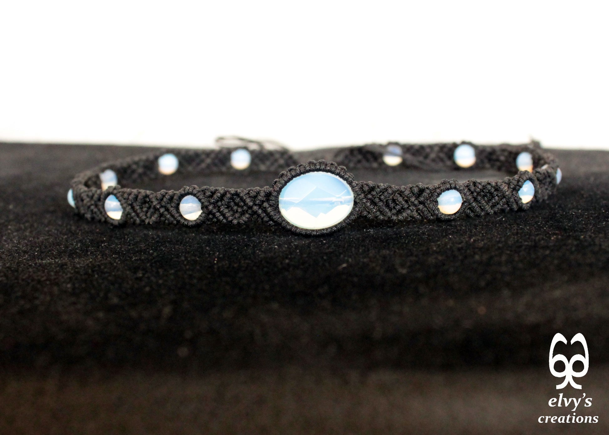 Moonstone Macrame Necklace, Beaded Macrame Choker, Unique Birthday Gift for Women or Men