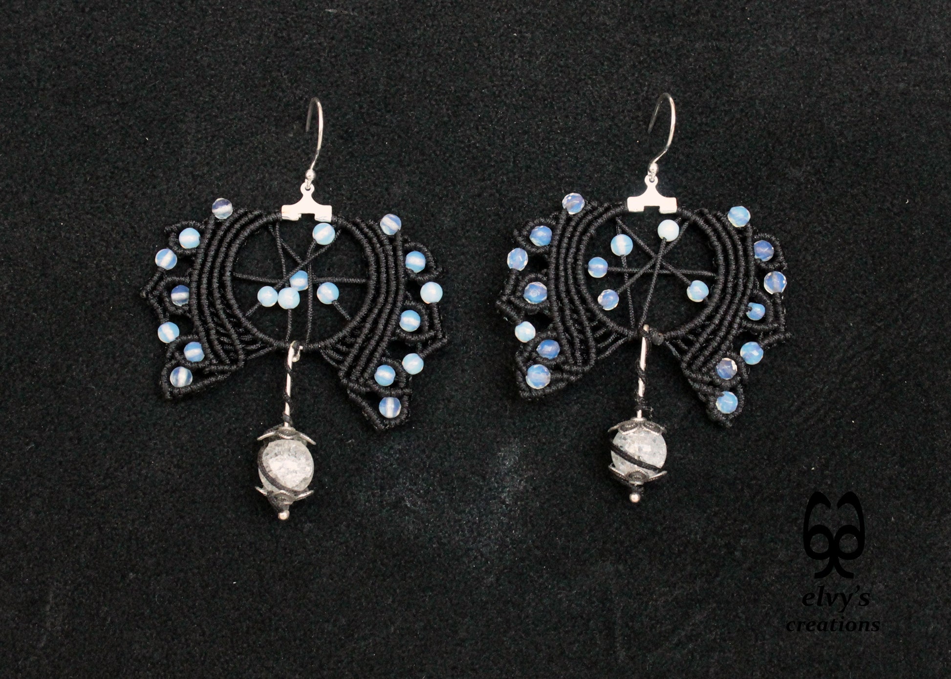 Moonstone Macrame Hoop Earrings Silver Beaded Gemstone Earrings Gift for Women