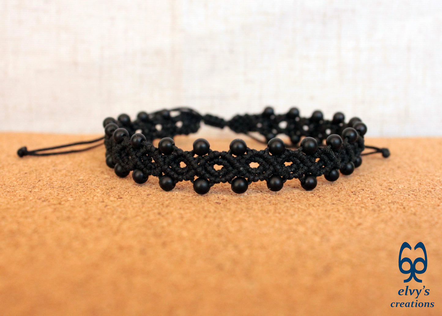 Handmade Macrame Bracelet,Black Onyx Gemstone Beaded Cuff, Unique Birthday Gift for Women or Men